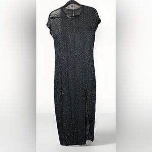 Vintage A.J. Bari Black Silk Beaded Cocktail Evening Dress Size 8